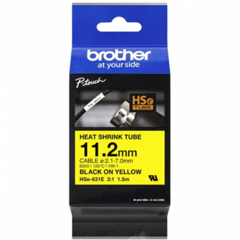 Brother HSE-631E 11.2mm Black on Yellow Heat Shrink Tube