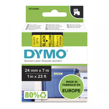 Dymo 53718 24mm x 7m Black on Yellow Tape