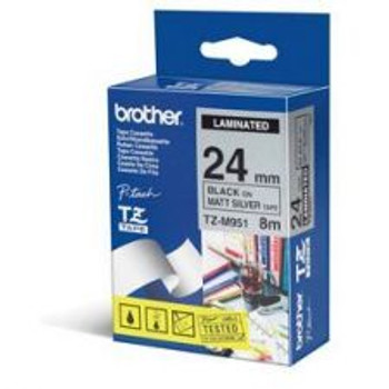 Brother TZEM951 Black on Silver 8M x 24mm Matt Tape