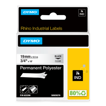 Dymo 622290 19mm Black on Clear Tape