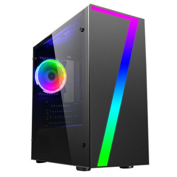 Spire Seven Gaming Case w /  Acrylic Window, Micro ATX, RGB Fan & Front Strip w / Control Button, 240mm Radiator Support