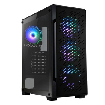 Spire Crossfire Gaming Case w /  Glass Window, ATX, 4 ARGB Fans (3 Front, 1 Back), LED Button, PSU Shroud, High Airflow Front, Mesh Top