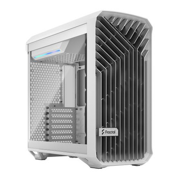 Fractal Design Torrent Compact (White TG) Gaming Case w /  Clear Glass Window, E-ATX, 2 Fans, Fan Hub, RGB Strip on PSU Shroud, Front Grille, USB-C