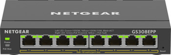 GS308EPP-100PES - NETGEAR 8-Port Gigabit Ethernet High-Power PoE+ Plus Switch (GS308EPP) Managed L2/L3 Gigabit Ethernet (10/100/1000) Power over Ethernet (PoE) Black