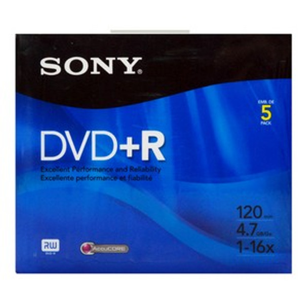 5DPR47R4H - Sony dvd+R Media - 4.7GB - 120mm StandardSlim Jewel Case