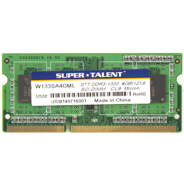 Super Talent DDR3L-1333 SODIMM 4GB/512Mx8 CL9 Micron Chip Notebook Memory