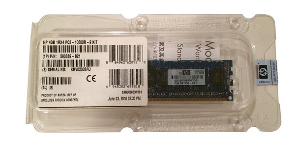 593339-S21 - HP 4GB PC3-10600 DDR3-1333MHz ECC Registered CL9 240-Pin DIMM Single Rank Memory Module