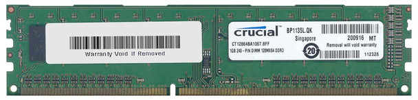 CT12864BA1067 - Crucial 1GB PC3-8500 DDR3-1066MHz non-ECC Unbuffered CL7 240-Pin DIMM Memory Module