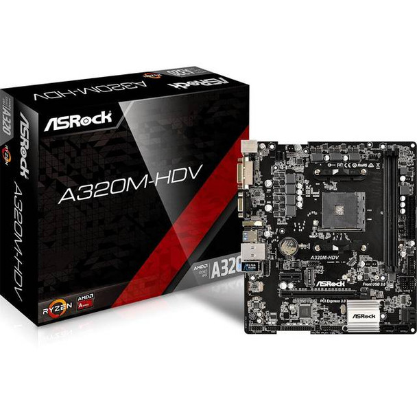 ASRock A320M-HDV Socket AM4/ AMD A320/ DDR4/ SATA3&USB3.0/ M.2/ A&GbE/ MicroATX Motherboard