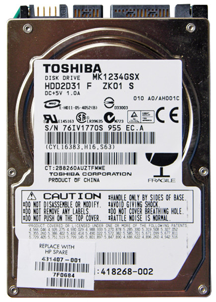 418268-001 - HP 120GB 5400RPM SATA 1.5GB/s 8MB Cache 2.5-inch Hard Drive