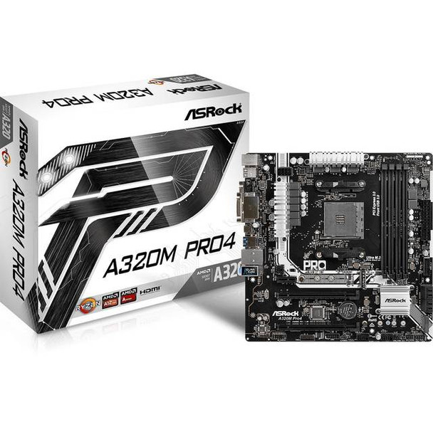 ASRock A320M PRO4 Socket AM4/ AMD A320/ DDR4/ SATA3&USB3.0/ M.2/ A&GbE/ MicroATX Motherboard