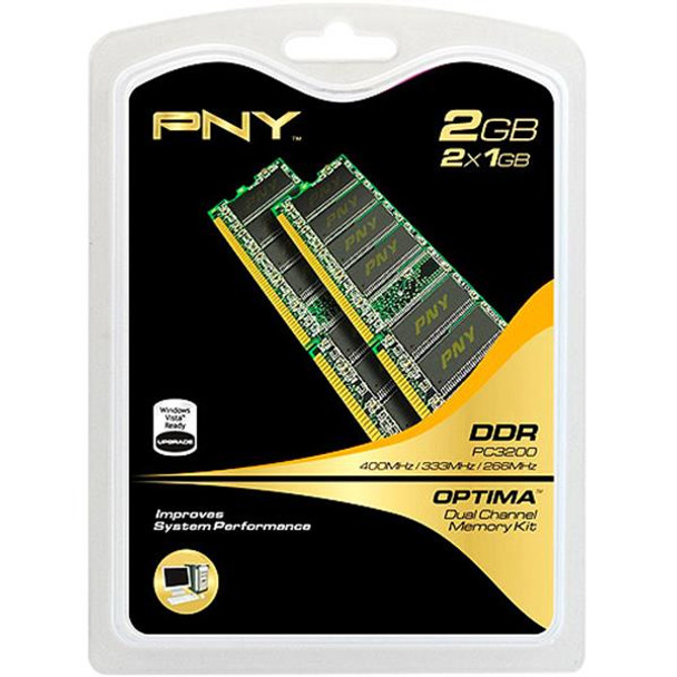 MD2048KD1-400 - PNY Technology 2GB (2x1GB) 400Mhz Pc3200 Non-ECC Unbuffered DDR SDRAM Dimm Memory Kit