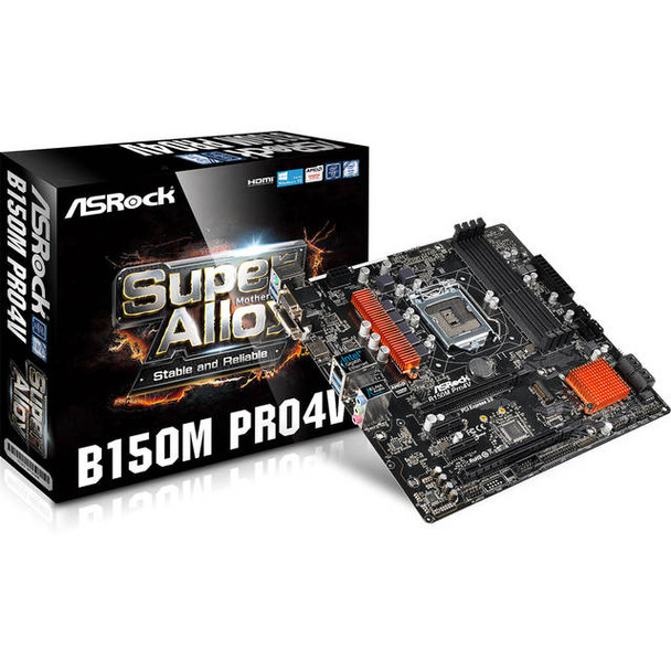 ASRock B150M PRO4V LGA1151/ Intel B150/ DDR4/ Quad CrossFireX/ SATA3&USB3.0/ M.2/ A&GbE/ MicroATX Motherboard