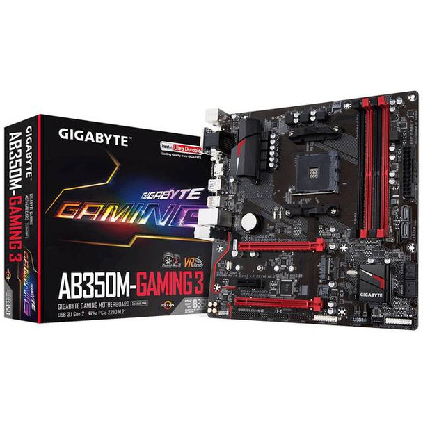 GIGABYTE GA-AB350M-GAMING 3 Socket AM4/ AMD B350/ DDR4/ SATA3&USB3.1/ M.2/ A&GbE/ MicroATX Motherboard