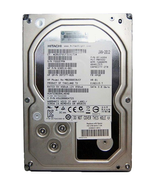 MB2000EBUCF - HP 2TB 7200RPM SATA 3GB/s NCQ MidLine 3.5-inch Hard Drive