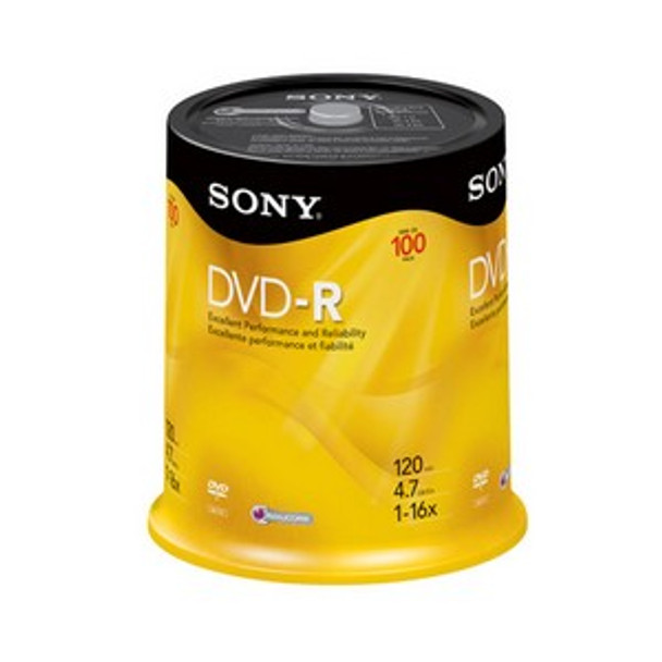 100DMR47RS4 - Sony 16x dvd-R Media - 4.7GB - 120mm Standard - 100 Pack Spindle