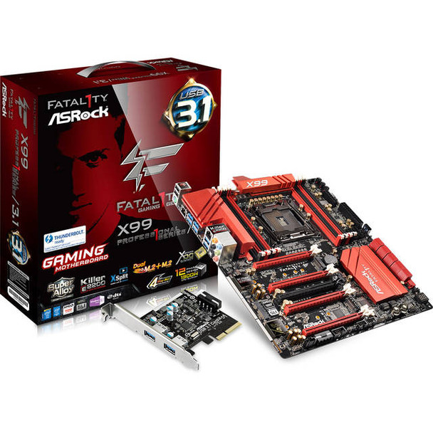 ASRock FATAL1TY X99 PROFESSIONAL/3.1 LGA2011-v3/ Intel X99/ DDR4/ Quad CrossFireX & Quad SLI/ SATA3&USB3.1/ M.2&SATA Express/ A&2GbE/ EATX Motherboard