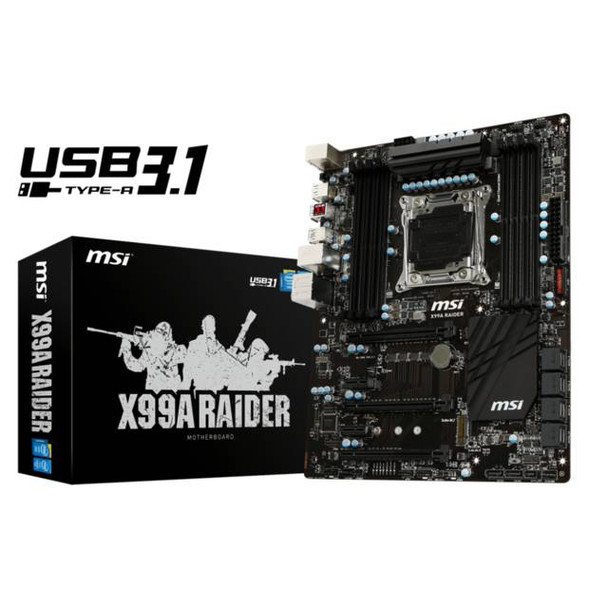 MSI X99A RAIDER LGA2011-v3/ Intel X99/ DDR4/ 3-Way CrossFireX & 3-Way SLI/ SATA3&USB3.1/ M.2&SATA Express/ A&GbE/ ATX Motherboard