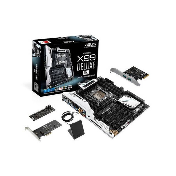 Asus X99-DELUXE/U3.1 LGA2011-v3/ Intel X99/ DDR4/ Quad CrossFireX & Quad SLI/ SATA3&USB3.0/ M.2&SATA Express/ WiFi/ A&2GbE/ ATX Motherboard