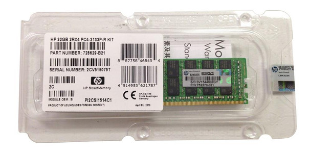 728629-B21 - HP 32GB PC4-17000 DDR4-2133MHz ECC Registered CL15 288-Pin DIMM 1.2V Dual Rank Memory Module