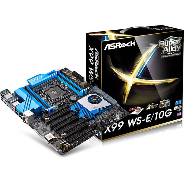 ASRock X99 WS-E/10G LGA2011-v3/ Intel X99/ DDR4/ Quad CrossFireX & Quad SLI/ SATA3&USB3.0/ M.2/ A&4GbE/ EATX Motherboard