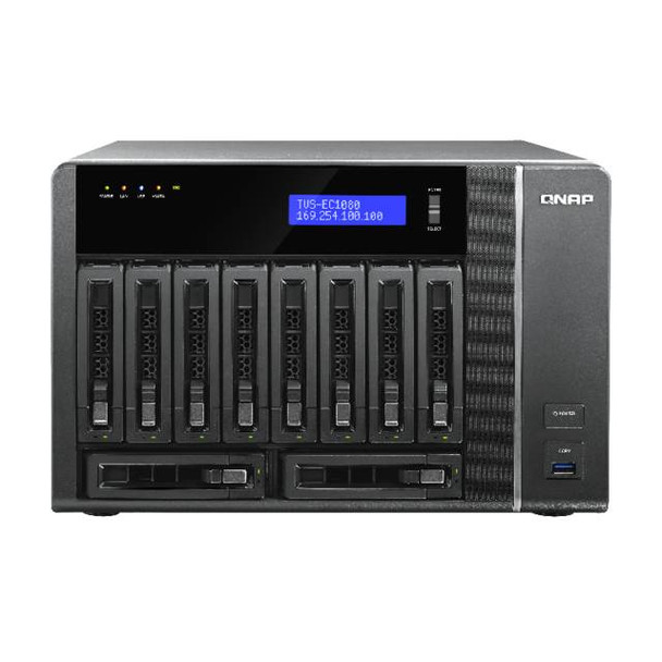 QNAP TVS-EC1080-I3-8G-US Intel Core i3-4150 3.5GHz/ 8GB RAM/ 4GbE/ 10SATA3/ USB3.0/ 10-Bay Desktop NAS for Enterprise