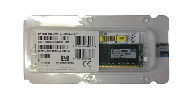 647901-B21 - HP 16GB PC3-10600 DDR3-1333MHz ECC Registered CL9 240-Pin DIMM 1.35V Low Voltage Dual Rank Memory Module