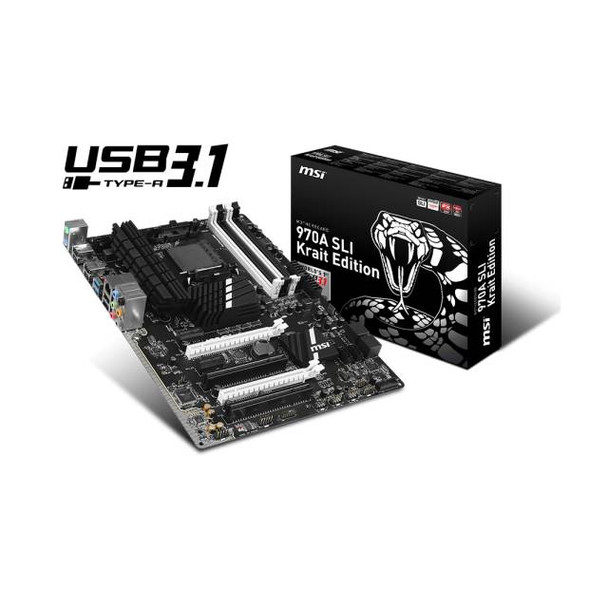 MSI 970A SLI KRAIT EDITION Socket AM3+/ AMD 970/ DDR3/ 2-Way CrossFireX & 2-Way SLI/ SATA3&USB3.1/ A&GbE/ ATX Motherboard