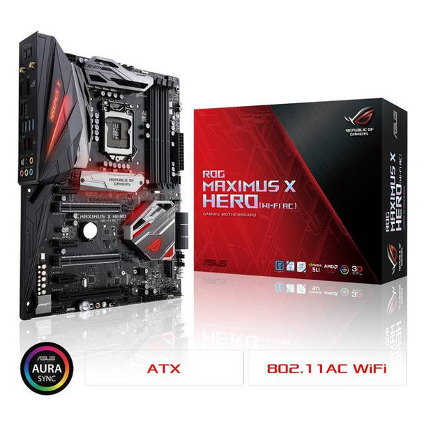 Asus MAXIMUS X HERO (WI-FI AC) LGA1151/ Intel Z370/ DDR4/ Quad CrossFireX & Quad SLI/ SATA3&USB3.1/ M.2/ WiFi/ A&GbE/ ATX Motherboard