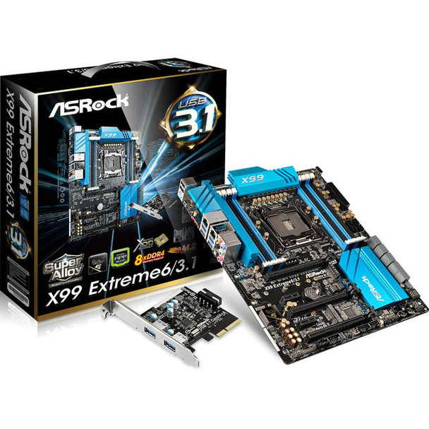 ASRock X99 EXTREME6/3.1 LGA2011-v3/ Intel X99/ DDR4/ Quad CrossFireX & Quad SLI/ SATA3&USB3.1/ M.2&SATA Express/ A&2GbE/ ATX Motherboard