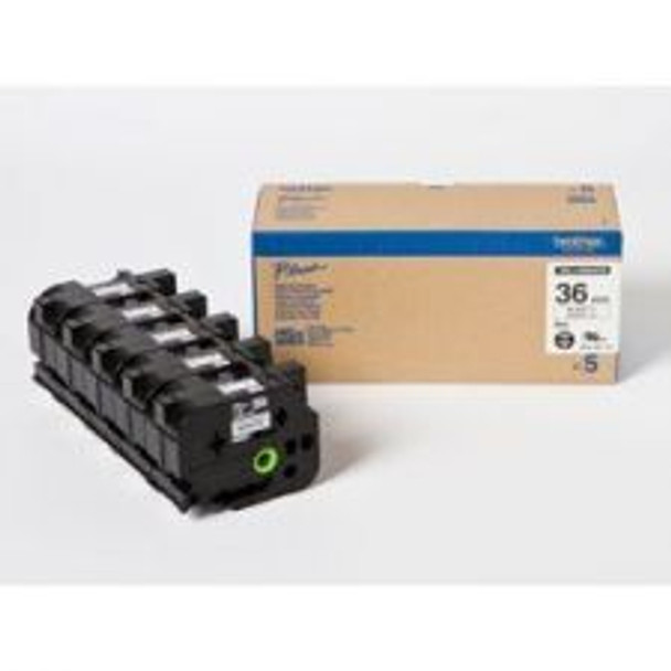 Brother HGE-261V5 Black on White 8M x 36mm High Grade Tape 5pk