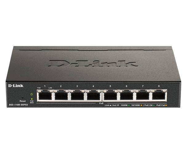 DGS-1100-08PV2/E , D-Link DGS-1100-08PV2 Managed L2/L3 Gigabit Ethernet (10/100/1000) Power over Ethernet (PoE) Black