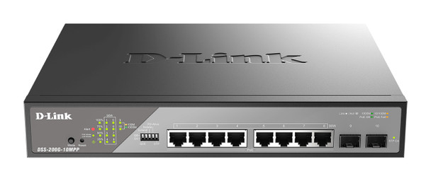 DSS-200G-10MPP/B , D-Link DSS-200G-10MPP/B network switch Managed L2 Gigabit Ethernet (10/100/1000) Power over Ethernet (PoE) 1U Grey