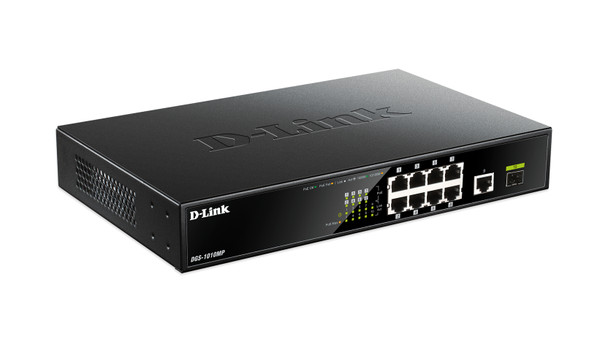 DGS-1010MP , D-Link DGS-1010MP network switch Unmanaged Gigabit Ethernet (10/100/1000) Power over Ethernet (PoE) 1U Black
