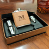 Tan Brown Vegan Leather Flask Gift Set