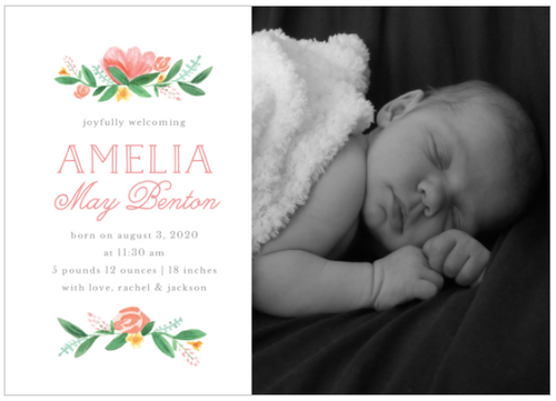 Painted Peonies Birth Announcement 