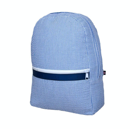 Navy Seersucker Small Backpack