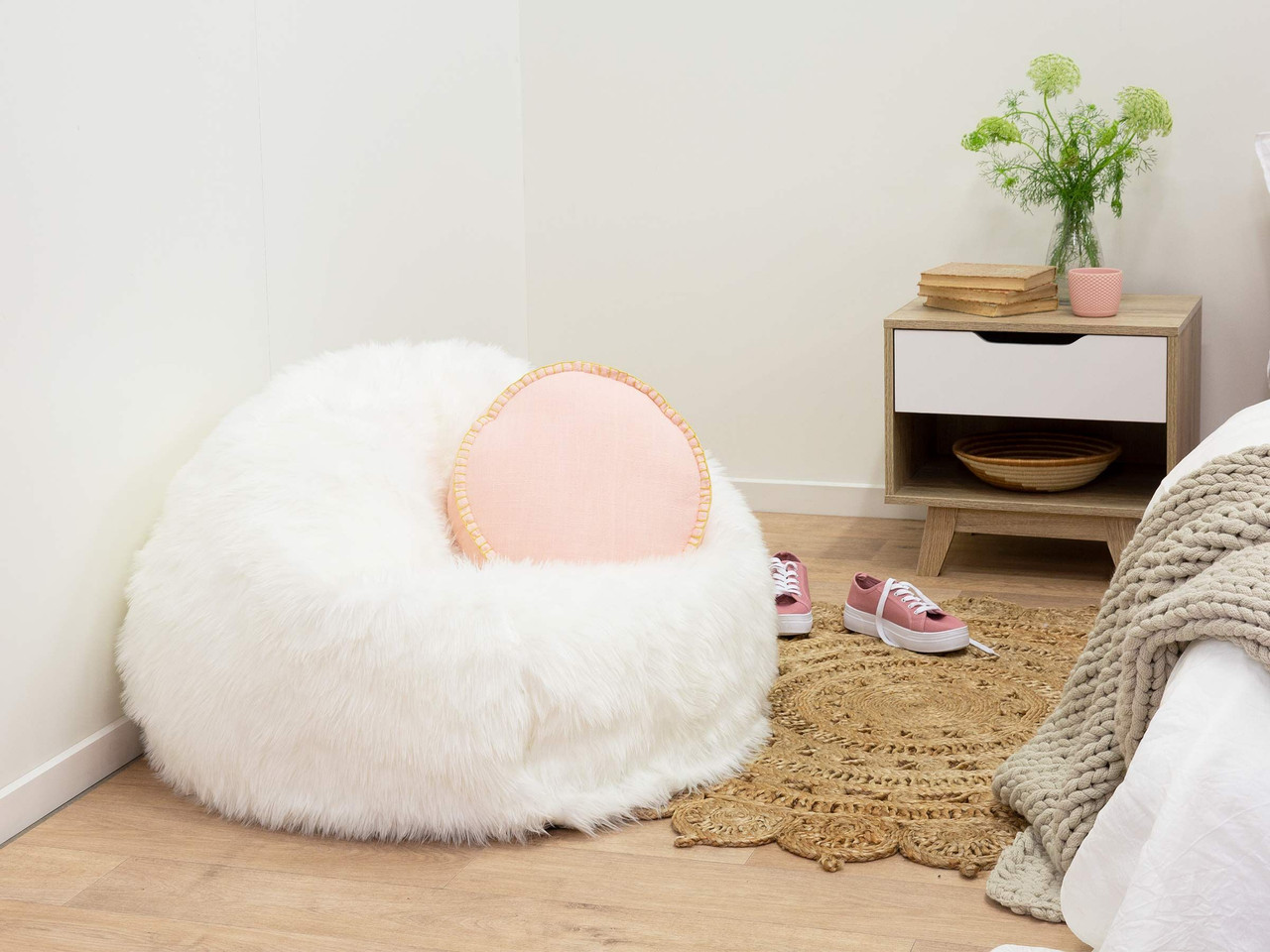 immy faux fur bean bag cover white