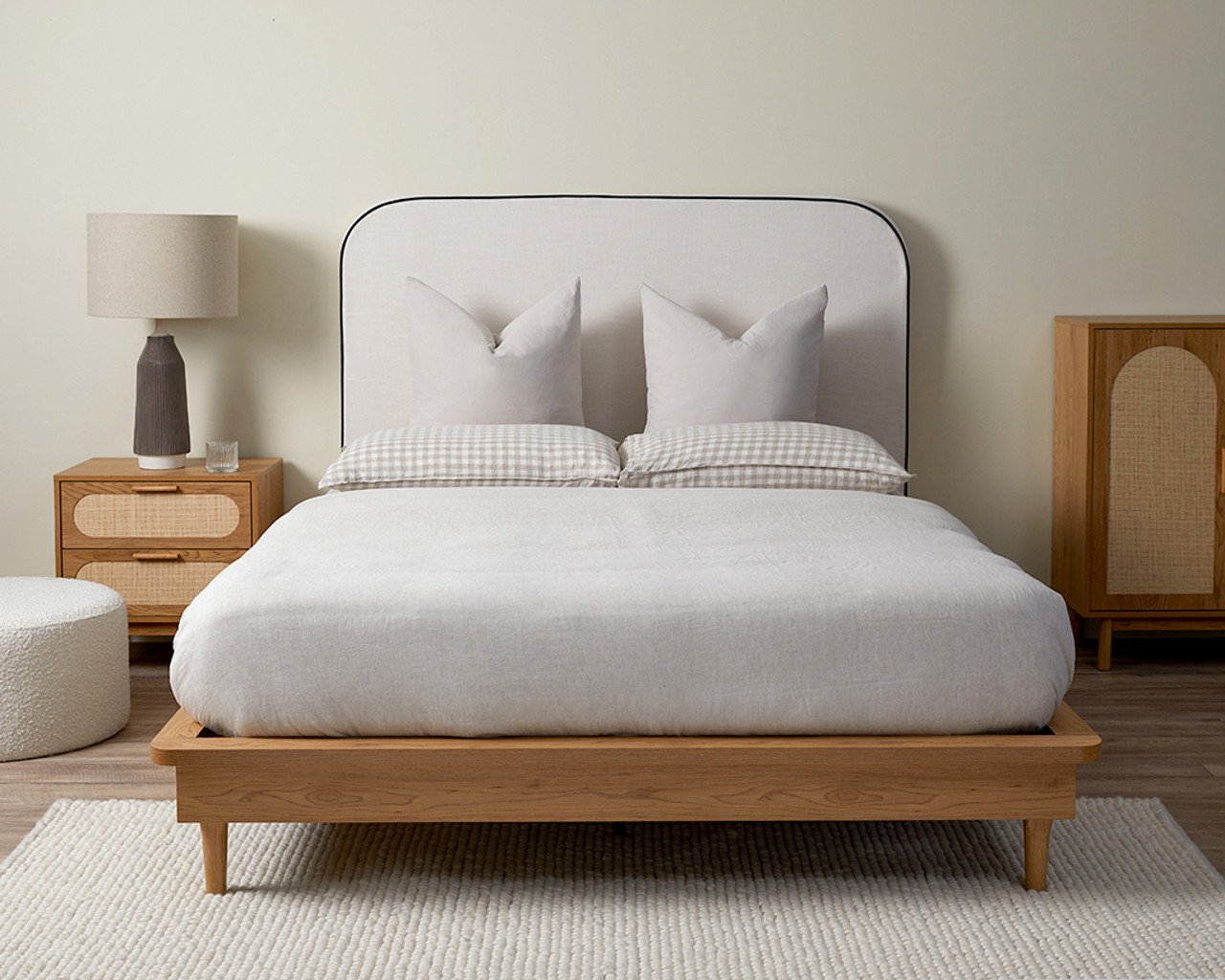 Linen Look Piped Queen Bedhead - Natural | Bedroom | Mocka NZ