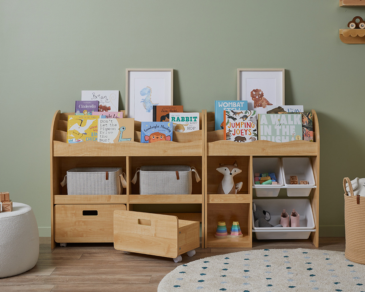 Theo Rattan Wood Bookshelf with Cabinet Storage