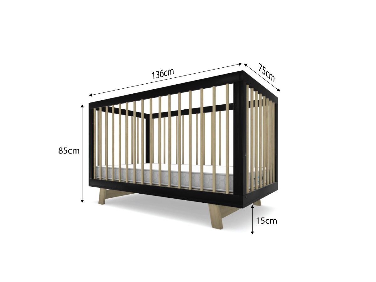 Aspen Cot Black/Natural Baby Cots & Nursery Furniture