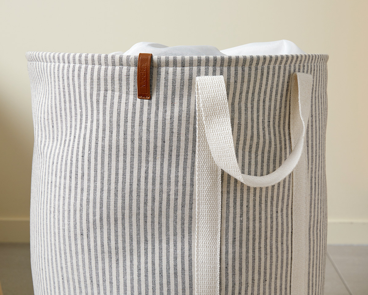 Hamptons Stripe Laundry Hamper Home Storage Mocka NZ