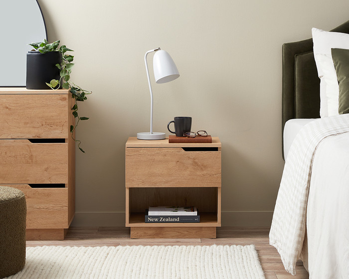 Alice Modern Classic Beige Two Drawer Open Top Shelf Nightstand