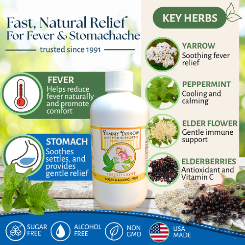 Yummy Yarrow with Elderberry - All Natural Fast Fever & Stomachache Relief for Children