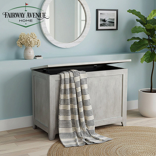 Bamboo Storage Chest Bench | Brushed Gray