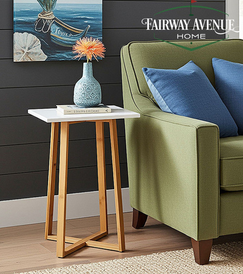 Square Bamboo Tall Plant Table | White