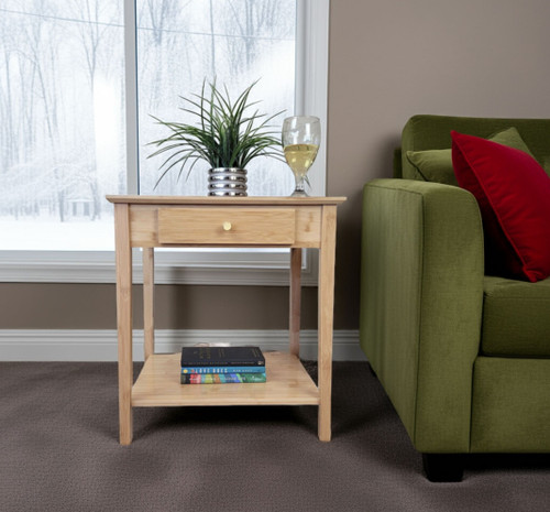 Bamboo End Table with Drawer | Natural Bamboo End Table with Drawer | Natural