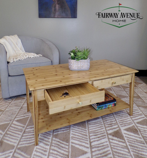 Bamboo Coffee Table with Drawers | Natural