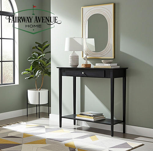 Bamboo 2-Tier Console Table with Drawer | Dark Gray