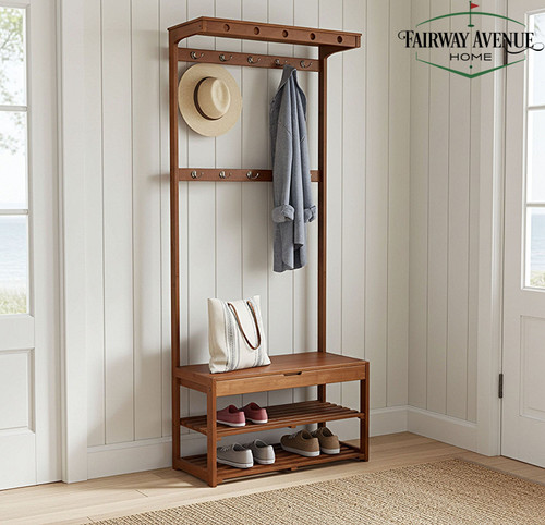 Bamboo Entryway Hall Tree with Storage | Mahogany | CAEFA0177NG